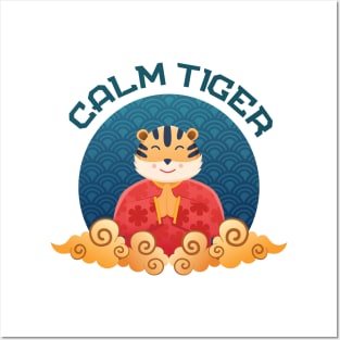 Calm Tiger Chinese New Year A smiling tiger in cheongsam relax tiger Posters and Art